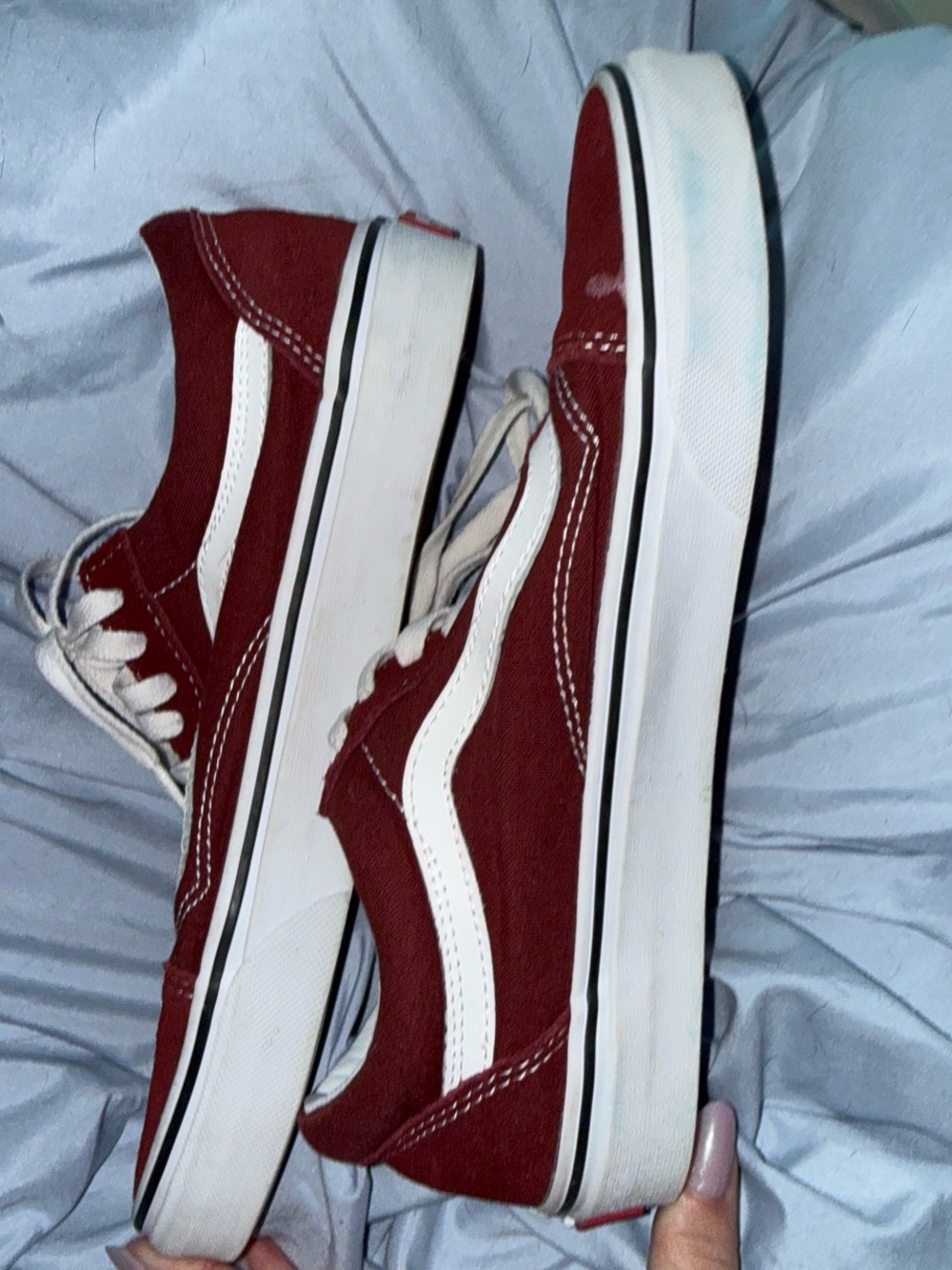Vans Burgundy Canvas Low-Top Sneakers with White Stripe - Picture 3 of 5